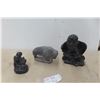 Image 1 : Three Soapstone-Style Ornaments, Largest 9" x 8" x 5"