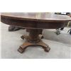 Image 2 : Oak Antique Pedestal Table, 30" High x 49" Plus Two Extra Leafs (7" Diameter and 12" Diameter)