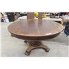 Image 4 : Oak Antique Pedestal Table, 30" High x 49" Plus Two Extra Leafs (7" Diameter and 12" Diameter)
