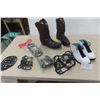 Image 1 : Five Pairs Slip Shoe Grips, Cowboy Boots, and Runner Size 8