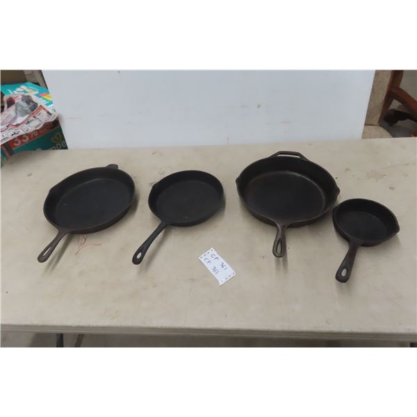 Set of 4 Cast Iron Frying Pans, Largest 12"