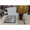 Image 1 : Table Lamp and Metal Art Picture, 21" x 18"