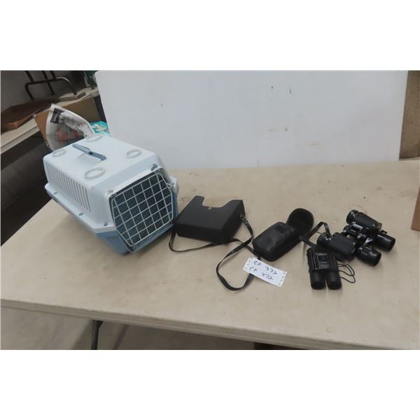 Binoculors - Tasco 10x25 and Bushnell 7-15x35 + Pet Kennel