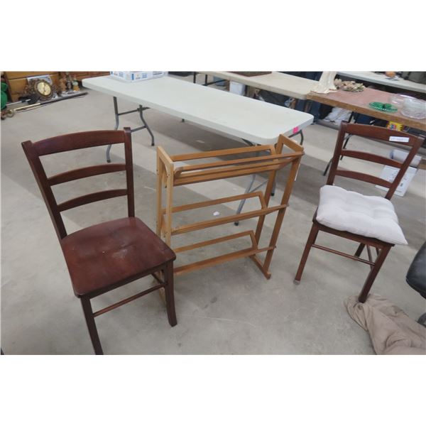 2 Wooden Chairs + Book Shelf