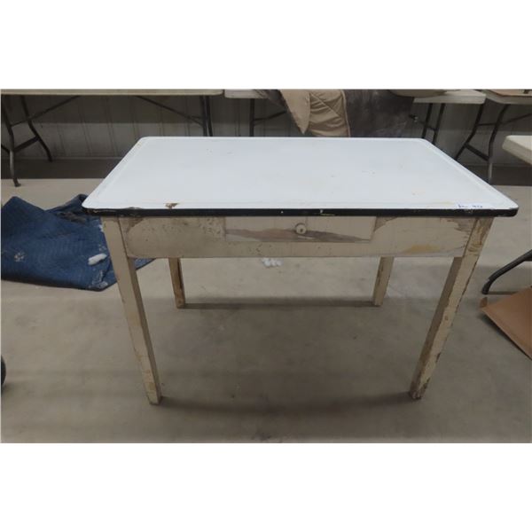 Country Enamel Top Table with Drawer, 30" x 41" x 25"