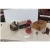 Image 1 : Lockbox with Key, Oil Can Lantern and Auto Parts