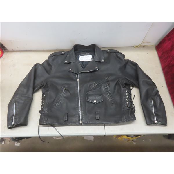 Black Leather Riding Jacket, Size XXL, Zipper Pulls Missing