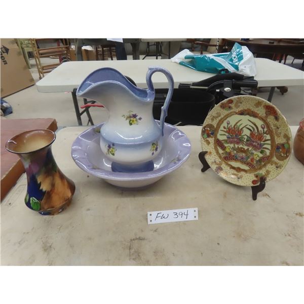 Pitcher with Basin, Collector Plate, and Vase