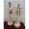 Image 11 : 2 Porcelain Figurines (19" Tall, One Damaged), Vase, and 4 Ceramic Orchids(1 Damaged Piece)