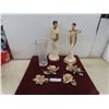 Image 1 : 2 Porcelain Figurines (19" Tall, One Damaged), Vase, and 4 Ceramic Orchids(1 Damaged Piece)