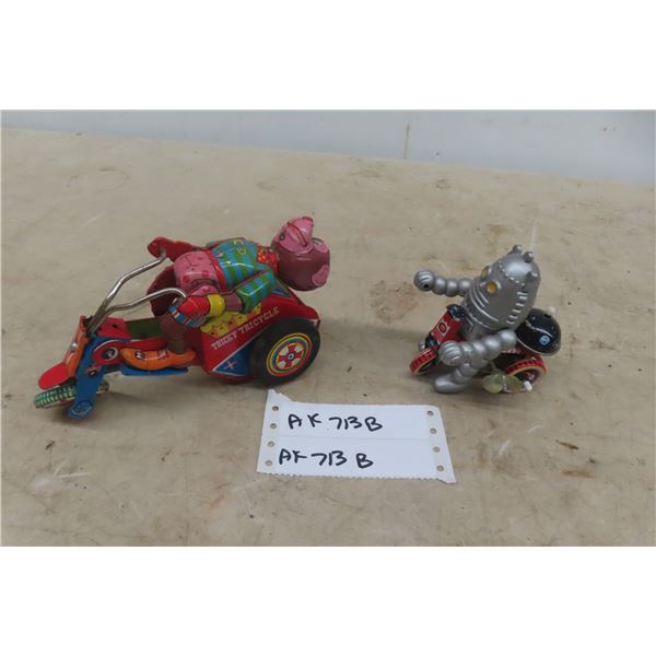 2 Wind Up Tricycles :  Robot Made in China, Monkey Made in Japan