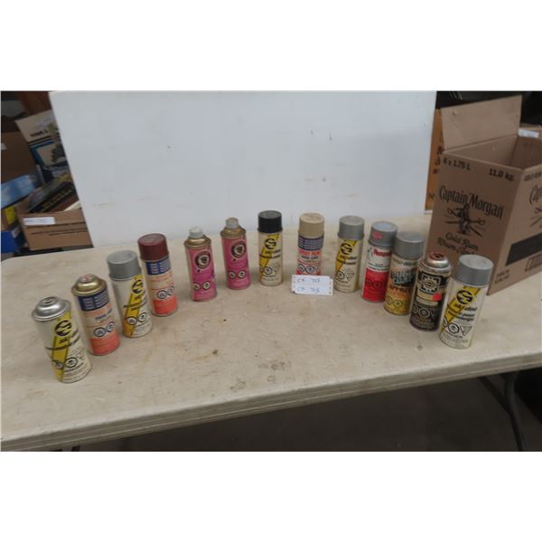13 Spray Paint Cans: Mostly Snowmobile, Skidoo, A/C, OMC, Plus