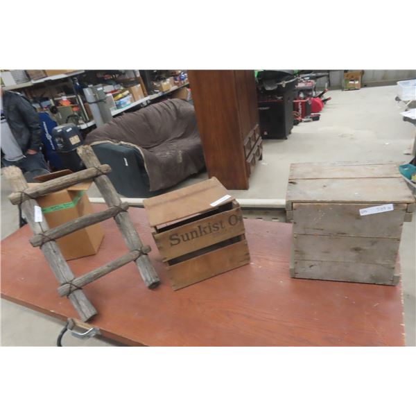 Egg Crate, Fruit Crate, Wood Rustic Ladder 