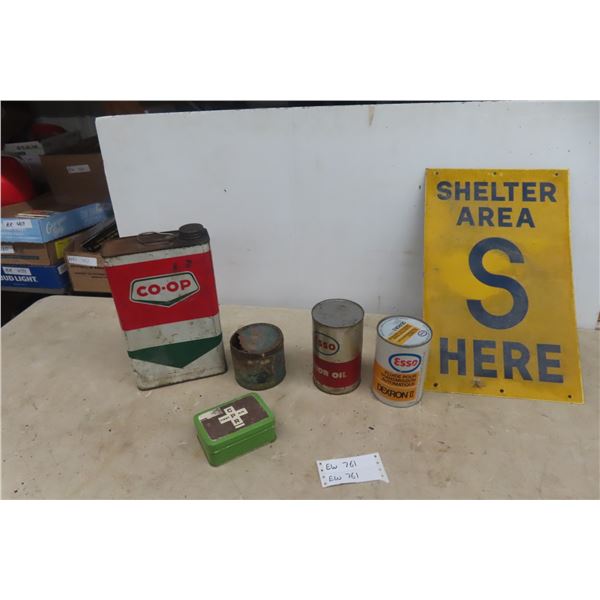 Shelter Area Metal Sign, 2 Esso Quart Cans with Product, Coop
