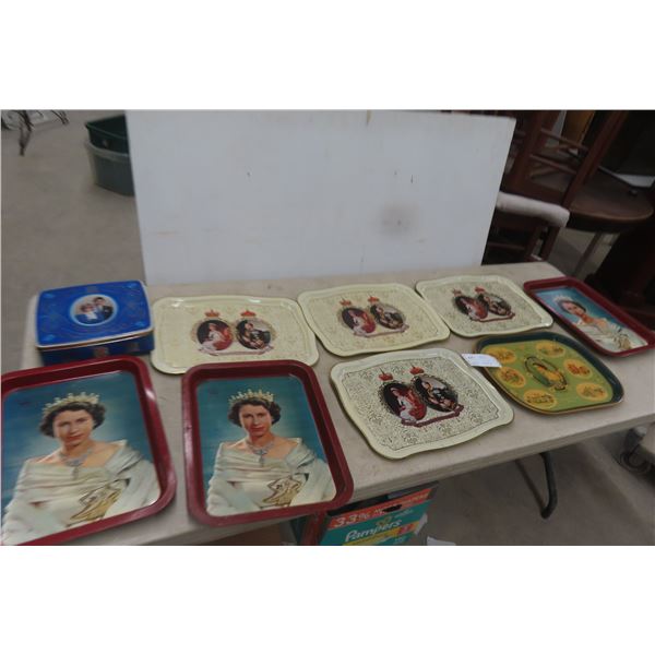 8 Royalty Tin Trays 1930s & 1950s