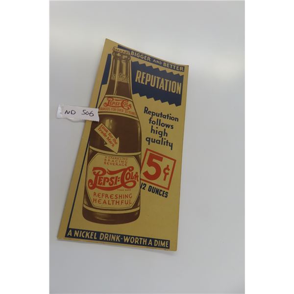 Pepsi Cardboard Sign 8'' x 16'' 