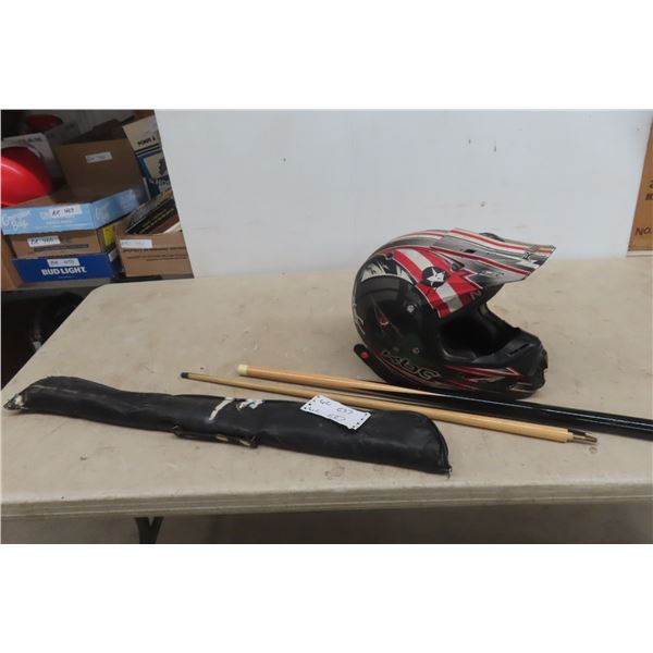 KBC Dirt Bike Helmet , 2pce Pool Cue 