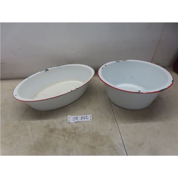 Two Antique White Enamel Basins