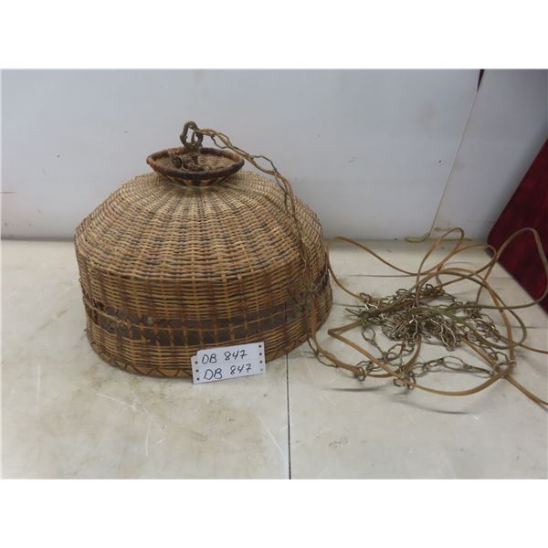 Rattan/Wicker Hanging Lamp With Single Coloured Bulb, Approx. 16"