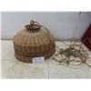 Image 1 : Rattan/Wicker Hanging Lamp With Single Coloured Bulb, Approx. 16"