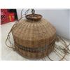 Image 7 : Rattan/Wicker Hanging Lamp With Single Coloured Bulb, Approx. 16"