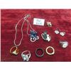 Image 1 : Fashion Jewelry: Five Rings (Sizes 9 and 10) Cat Earrings, Brooch, and Necklace