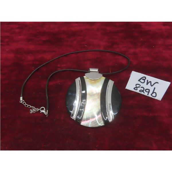 Large Abalone and Silver Pendant on Leather Chain