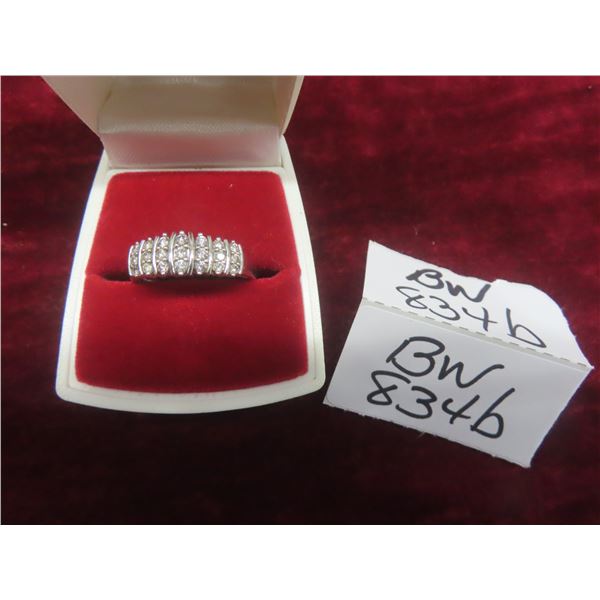 10K White Gold Ring With “Diamond” Stones (Consignor Stated), Size 10