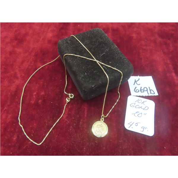 10K Gold 20" Necklace with Pendant, Total Weight 4.5 G