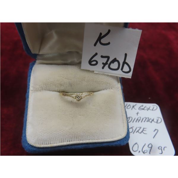 10K Gold and Diamond Ring, Size 7, Total Weight 0.69 G