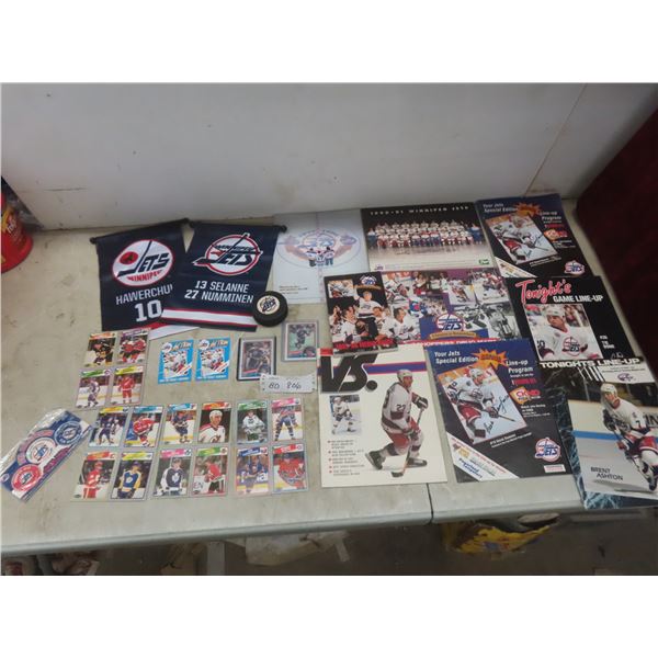 Vintage Winnipeg Jets Lot: Keith Tkachuk Autographed Puck, Card and Banner, Additional Banner