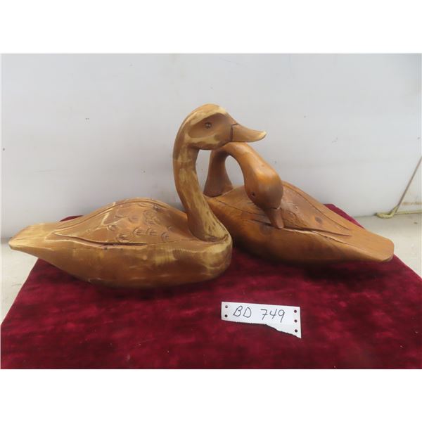 2 Hand Carved Life Size Wood Ducks by Cheryl Trout