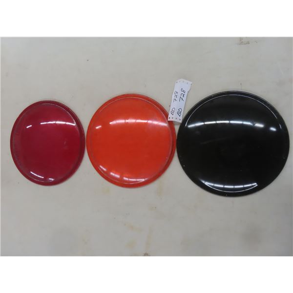 Vintage Pyrex Traffic-Light Glass Lenses, 10 3/4" Diameter, Red, Orange, and Green