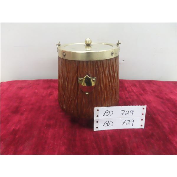 Antique Oak Biscuit/Tobacco Barrel, Porcelain-Lined, 8" Tall, With Handle