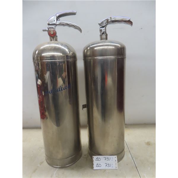 Two Chrome Full-Size Fire Extinguishers