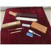 Image 1 : Vintage Measuring Tools - Slide Rule, Thermometer, Force Transducer in Cases