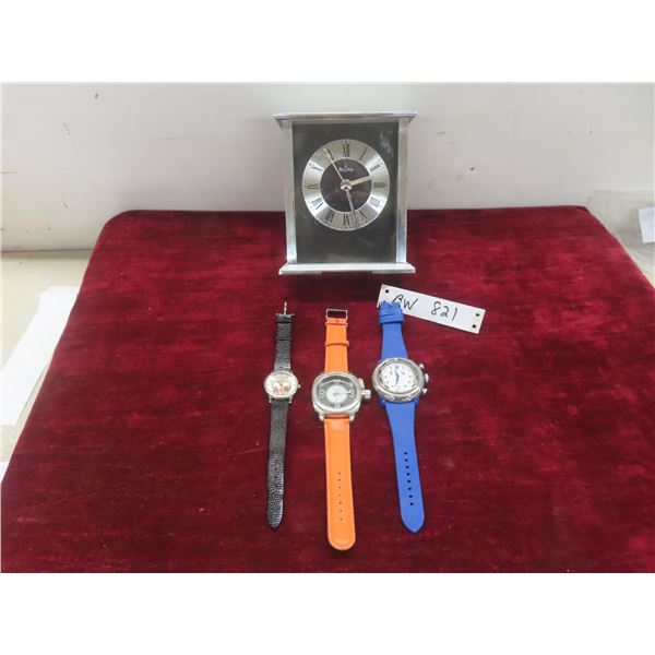 Belova Carriage Clock and 3 Watches
