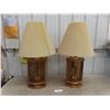 Image 1 : 2 Wood/glass Table Lamps W/ Shades, 34" Tall