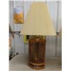Image 7 : 2 Wood/glass Table Lamps W/ Shades, 34" Tall