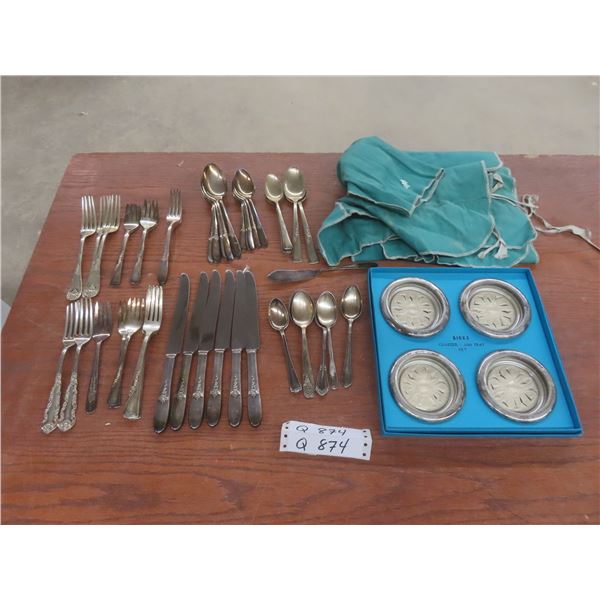 50+ Pieces Silverware & 4 Coasters