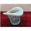 Image 10 : 4 Pieces Vintage Fenton Blue Opalescent Hobnail: Ruffled Candy Dish, Ruffled Edge Vase & Top Hat