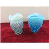 Image 4 : 4 Pieces Vintage Fenton Blue Opalescent Hobnail: Ruffled Candy Dish, Ruffled Edge Vase & Top Hat
