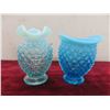 Image 6 : 4 Pieces Vintage Fenton Blue Opalescent Hobnail: Ruffled Candy Dish, Ruffled Edge Vase & Top Hat