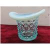 Image 9 : 4 Pieces Vintage Fenton Blue Opalescent Hobnail: Ruffled Candy Dish, Ruffled Edge Vase & Top Hat
