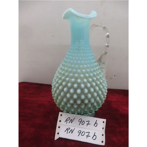 Vintage Fenton Blue Opalescent Hobnail Glass Pitcher