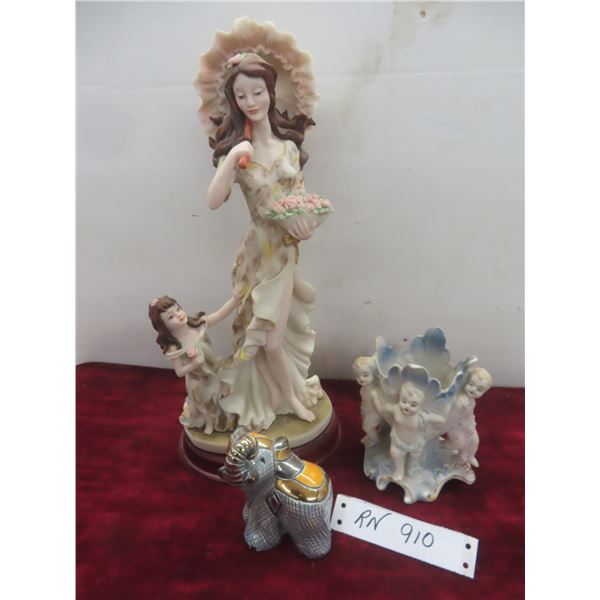 Figurine 16" Tall, Ceramic Elephant & Porcelain Vase and More