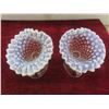 Image 2 : 2 Vintage Fenton White Opalescent Hobnail Cornucopia Candle Holder & 2 New Beeswax Candles