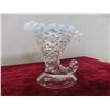 Image 3 : 2 Vintage Fenton White Opalescent Hobnail Cornucopia Candle Holder & 2 New Beeswax Candles