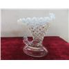 Image 5 : 2 Vintage Fenton White Opalescent Hobnail Cornucopia Candle Holder & 2 New Beeswax Candles