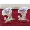 Image 6 : 2 Vintage Fenton White Opalescent Hobnail Cornucopia Candle Holder & 2 New Beeswax Candles